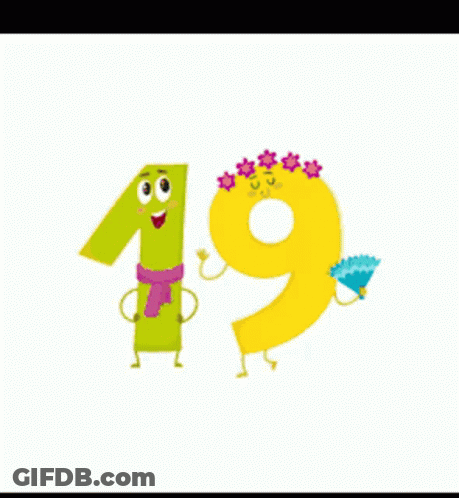 The Number 19 Is Green And Black With A White Outline GIF