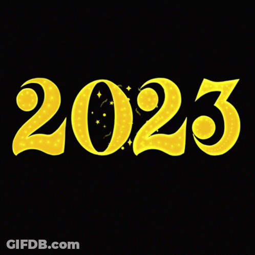 The Number 2023 Is Surrounded By Confetti On A Black Background GIF