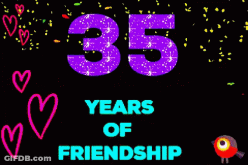 The Number 35 Is On A Black Background With Hearts And Confetti . GIF