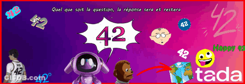 The Number 42 Is Displayed On A Purple And Pink Background GIF