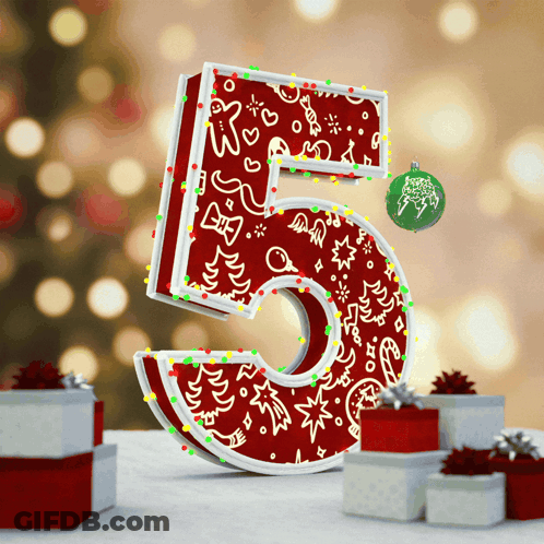 The Number 5 Is Decorated With Christmas Lights GIF