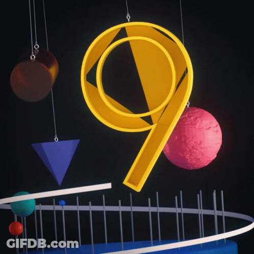 The Number 9 Is Surrounded By Geometric Shapes And Balls GIF