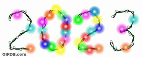 The Numbers 2023 Are Made Of Christmas Lights On A White Background GIF