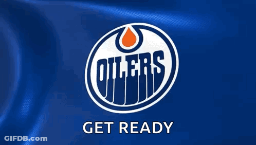 The Oilers Logo Is On A Blue Background With The Words Get Ready Below It GIF