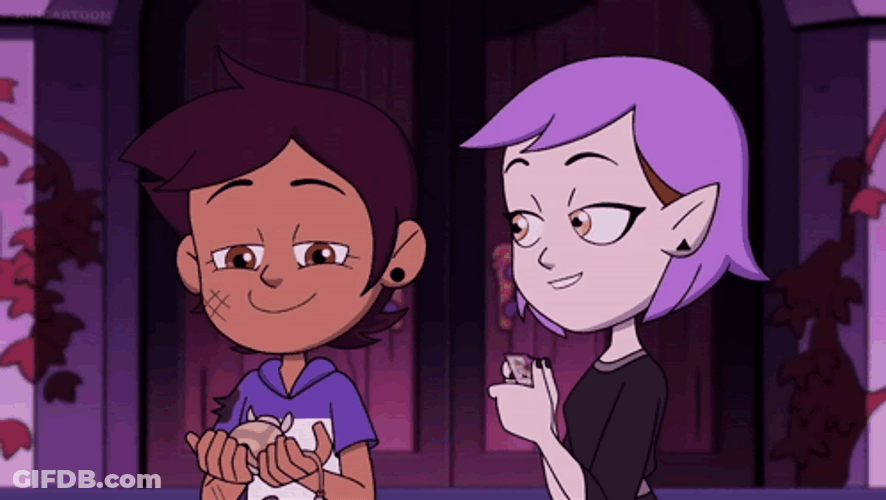 The Owl House Amity Kissing Luz's Cheeks GIF