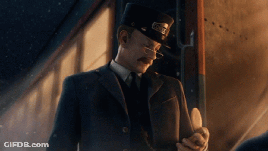 The Polar Express Conductor Checks Clock GIF