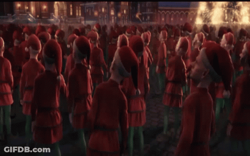 The Polar Express Elves Throws Hat Into Air GIF