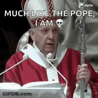 The Pope Is Giving A Speech In Front Of A Microphone And Holding A Skull On His Hat . GIF