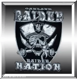 The Raiders Logo Is A Skull Wearing A Pirate Hat And Holding A Sword . GIF