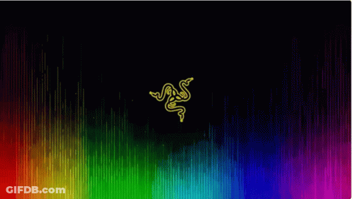 The Razer Logo Is On A Black Background With Rainbow Colored Lines . GIF