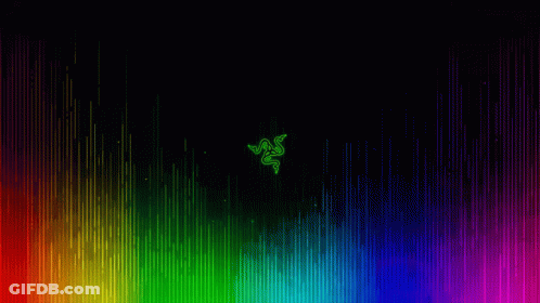The Razer Logo Is On A Black Background With Rainbow Colored Lines . GIF