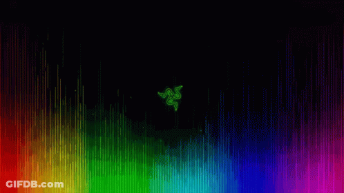 The Razer Logo Is On A Colorful Background With A Rainbow Of Colors . GIF