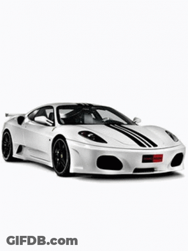 The Rear End Of A White Sports Car With Black Stripes On The Side . GIF