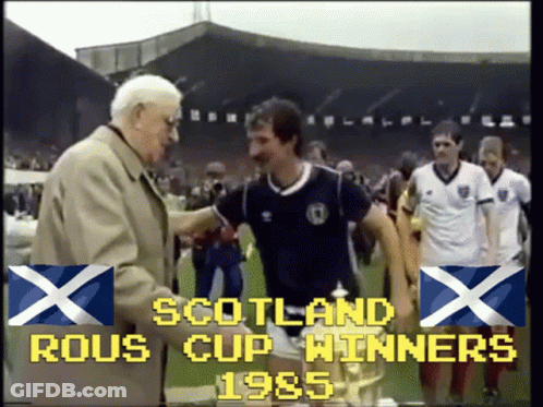 The Scotland Rous Cup Winners Of 1985 Are Being Presented With A Trophy GIF