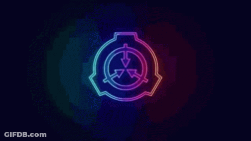 The Scp Logo Is Glowing In The Dark On A Purple And Blue Background . GIF