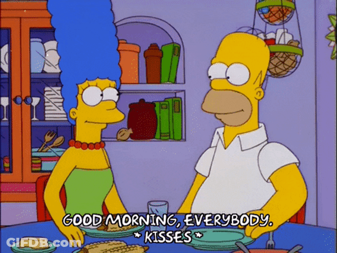 The Simpsons Homer Kissing Marge Good Morning Cartoon GIF