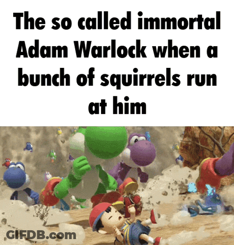 The So Called Immortal Adam Warlock When A Bunch Of Squirrels Run At Him Is Shown In A Video Game GIF