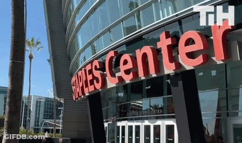 The Staples Center Is A Very Large Building With Lots Of Windows GIF