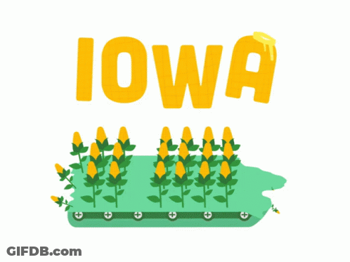 The State Of Iowa Is Shown With A Row Of Corn GIF