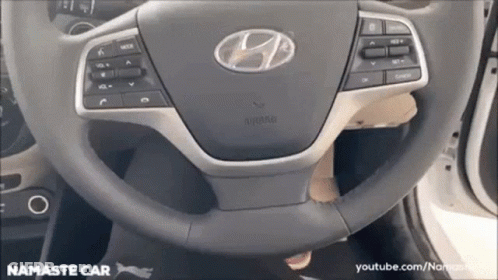The Steering Wheel Of A Hyundai Car Is Shown In A Youtube Video GIF