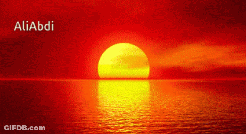 The Sun Is Setting Over The Ocean And The Name Aliabdi Is On The Bottom GIF