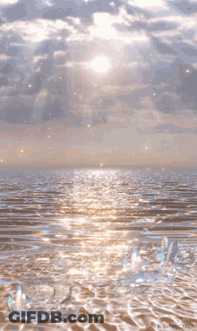 The Sun Is Shining Through The Clouds Over The Ocean . GIF