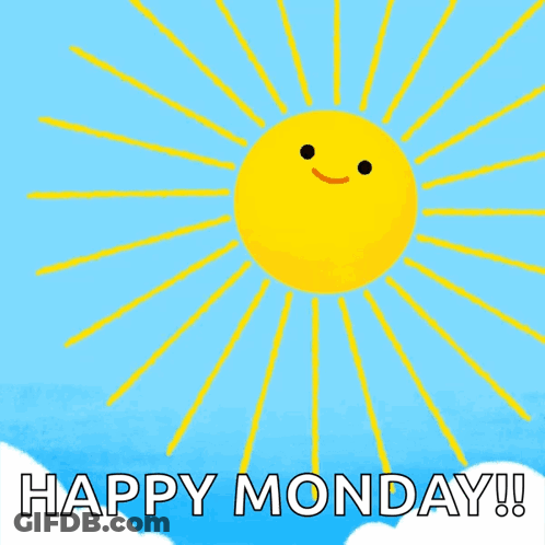 The Sun Is Smiling And Holding A Straw With The Words Happy Monday Below It GIF