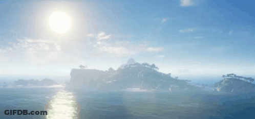 The Sun Shines Brightly Over The Ocean With A Small Island In The Distance GIF