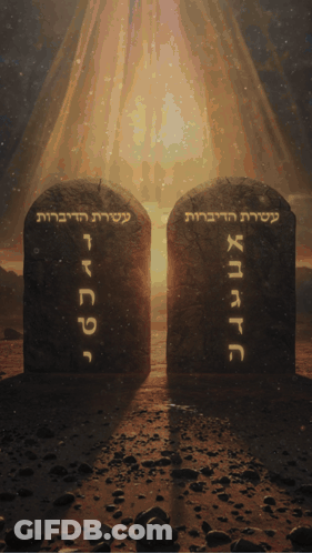 The Ten Commandments Are Written In Hebrew On Two Stones GIF