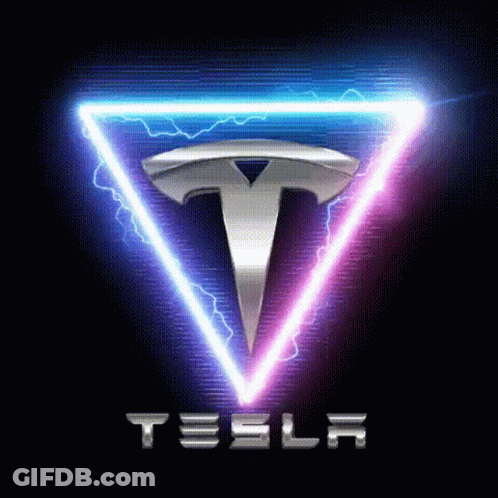 The Tesla Logo Is In A Triangle With Lightning Bolts Around It GIF