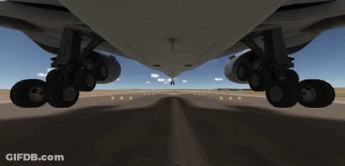 The Underside Of An Airplane Is Shown With The Landing Gears Visible GIF