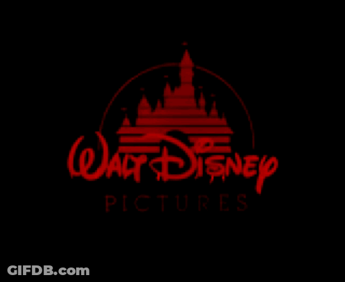 The Walt Disney Pictures Logo Is Red And Black GIF