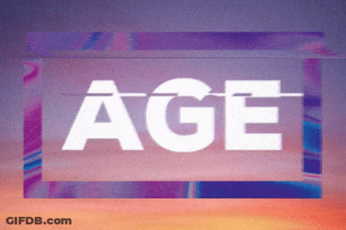 The Word Age Is Written In White On A Pink And Purple Background GIF