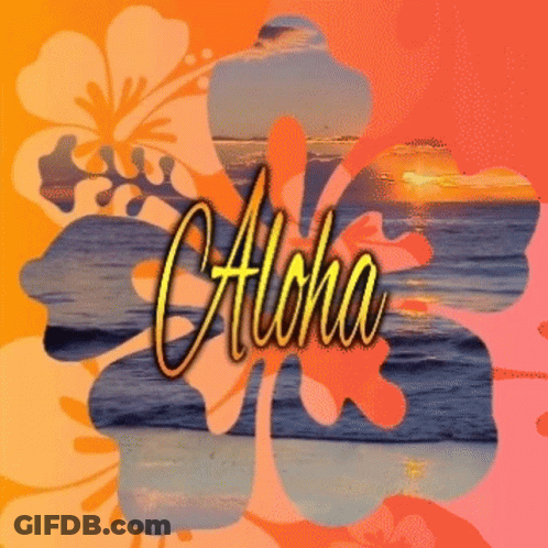 The Word Aloha Is On A Colorful Background With Flowers GIF