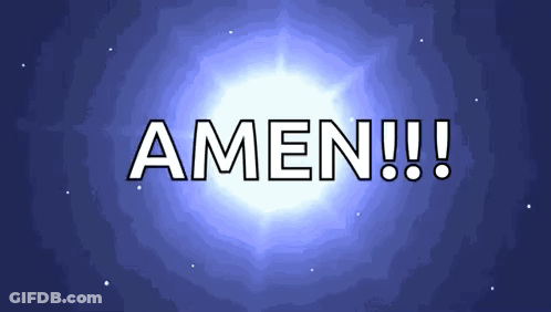 The Word Amen Is On A Blue Background With A White Star In The Background GIF