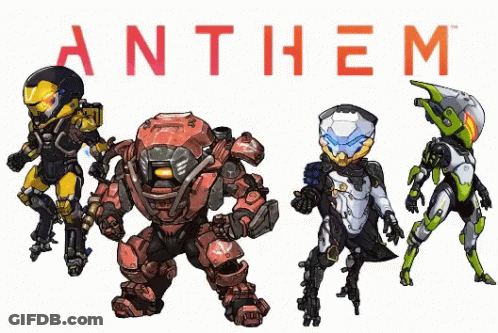 The Word Anthem Is On A White Background With Robots GIF