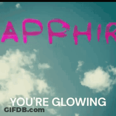 The Word Apphire Is Written In Pink On A Blue Sky Background GIF