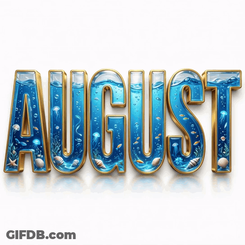 The Word August Is Surrounded By Bubbles And Jellyfish GIF
