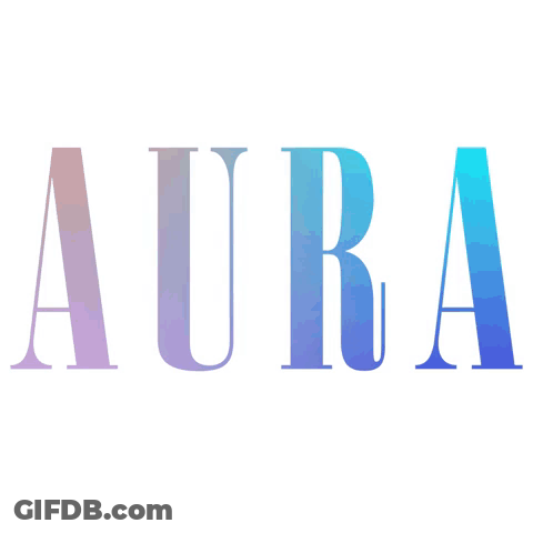 The Word Aura Is Displayed In Blue And Purple On A White Background GIF