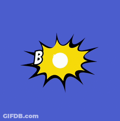 The Word Bam Is Written In Black And White On A Yellow Background GIF