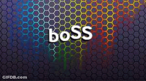The Word Boss Is On A Honeycomb Pattern Background GIF