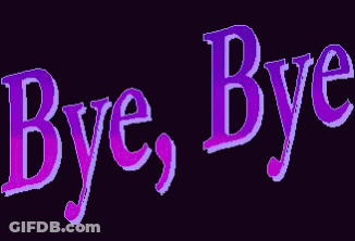 The Word Bye Bye Is Written In Purple And Blue On A Black Background GIF