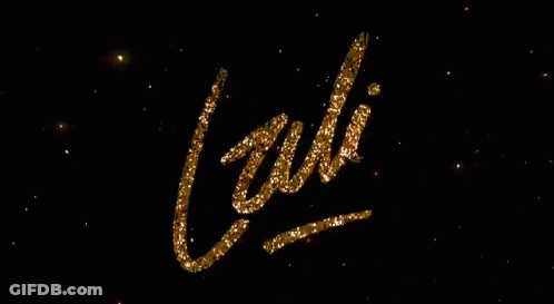 The Word Cali Is Written In Golden Glitter On A Black Background . GIF