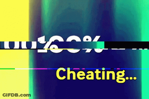 The Word Cheating Is Displayed On A Blue And Yellow Background GIF