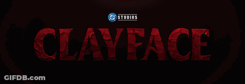 The Word Clayface Is Written In Red On A Dark Background GIF