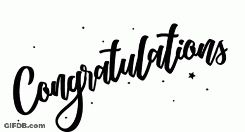 The Word Congratulations Is On A White Background With Stars GIF