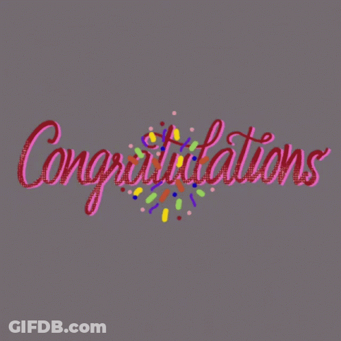 The Word Congratulations Is Surrounded By Colorful Confetti On A Gray Background GIF