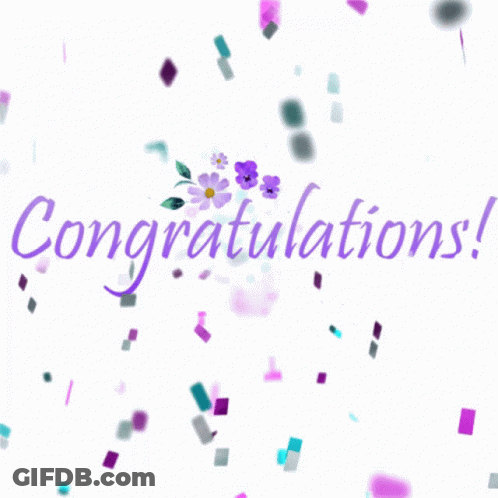 The Word Congratulations Is Surrounded By Purple Confetti GIF