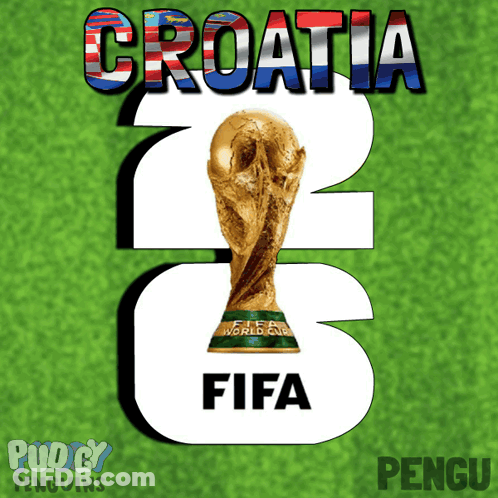 The Word Croatia Is On A Green Background With A Trophy GIF