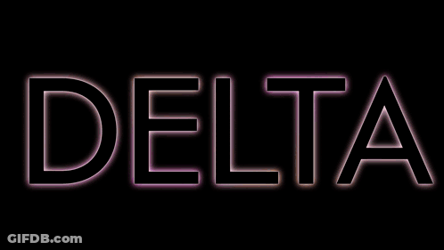 The Word Delta Is Glowing In The Dark With A Purple Background GIF